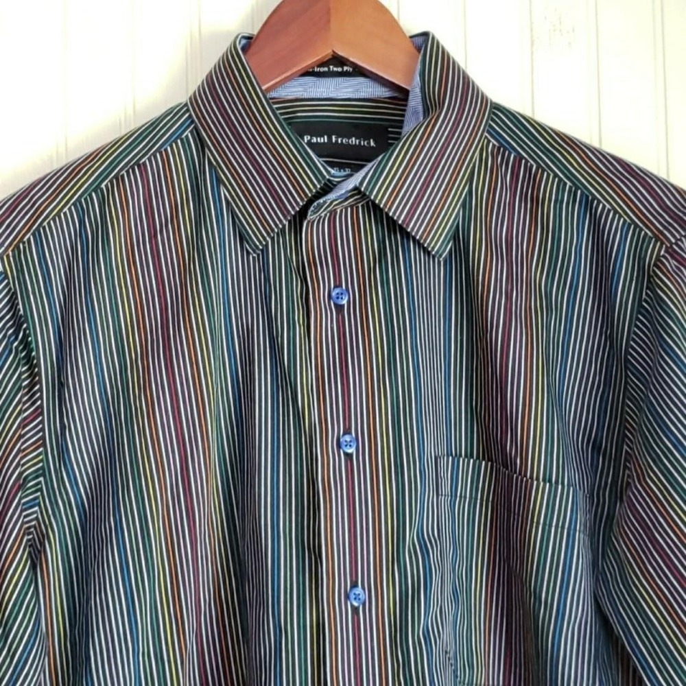 Paul Fredrick Dress Shirt Mens 15 32/33 Multicolor Stripe Slim Fit Cotton